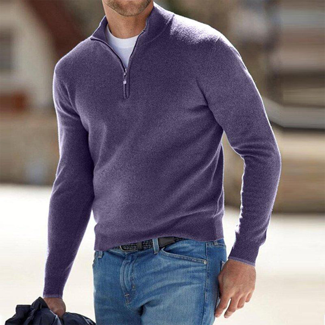 Herren Pullover Stehkragen Reißverschluss Slim Fit