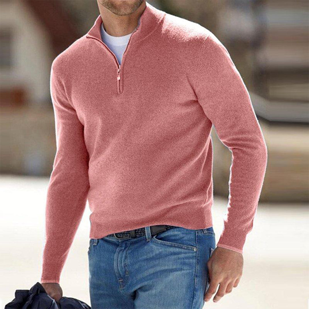 Herren Pullover Stehkragen Reißverschluss Slim Fit