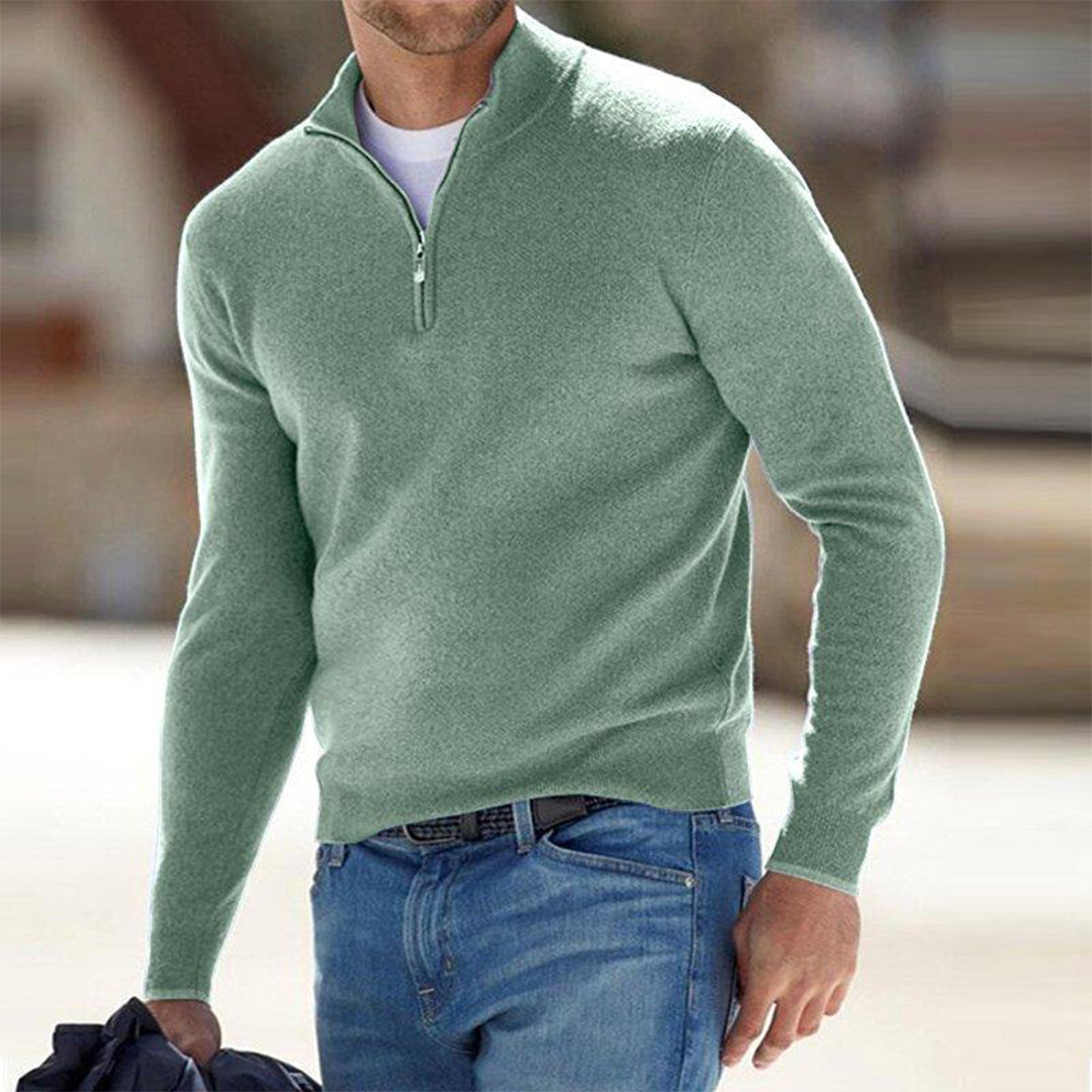 Herren Pullover Stehkragen Reißverschluss Slim Fit