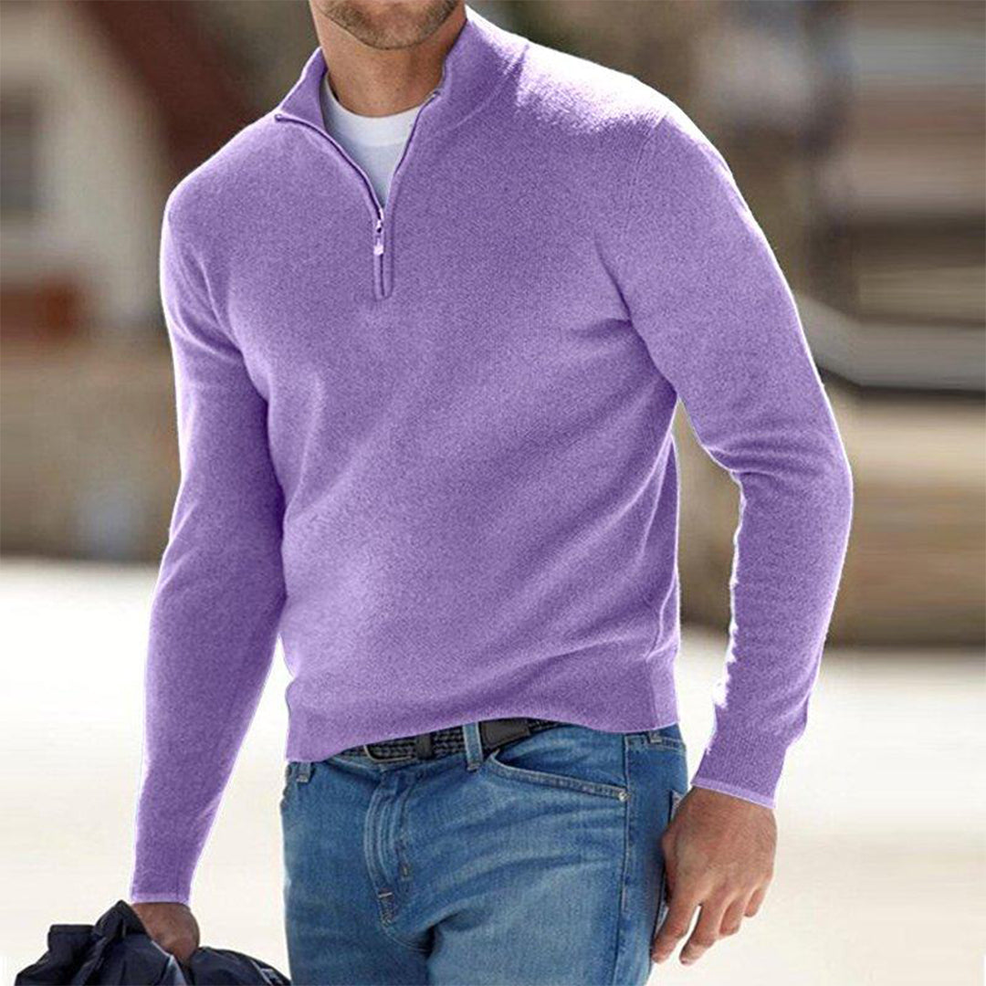 Herren Pullover Stehkragen Reißverschluss Slim Fit
