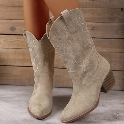 Damen Cowboy Knöchelstiefel Elegantes Leder