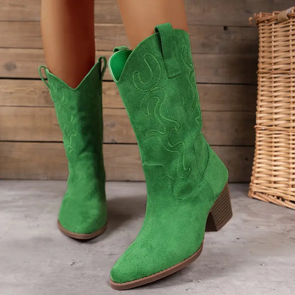 Damen Cowboy Knöchelstiefel Elegantes Leder
