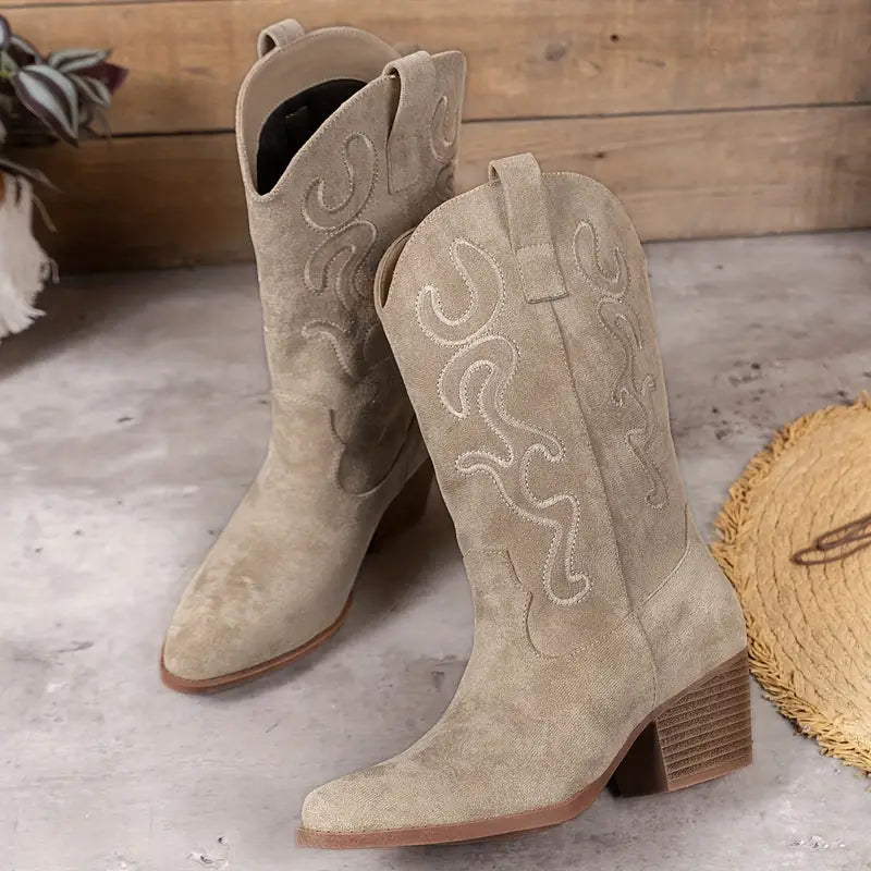 Damen Cowboy Knöchelstiefel Elegantes Leder