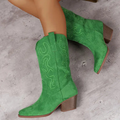 Damen Cowboy Knöchelstiefel Elegantes Leder