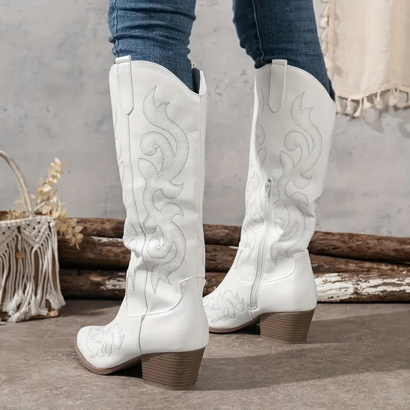 Damen Cowboy Stiefel Bequem Leder