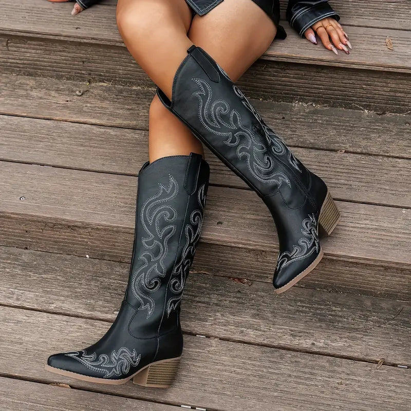 Damen Cowboy Stiefel Bequem Leder