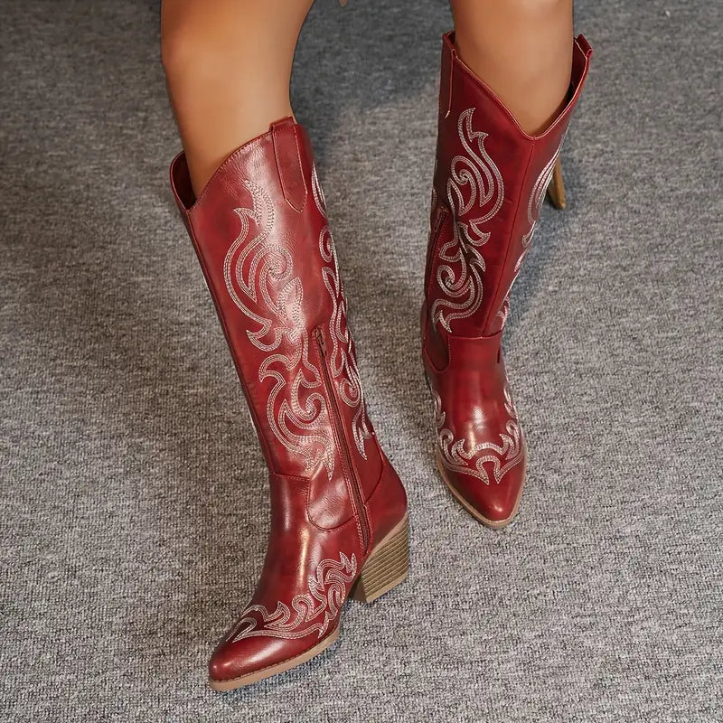 Damen Cowboy Stiefel Bequem Leder