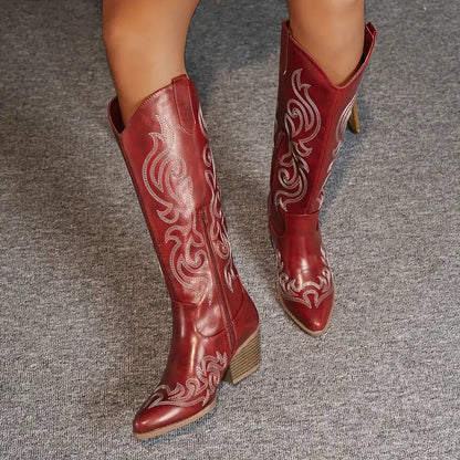 Damen Cowboy Stiefel Bequem Leder