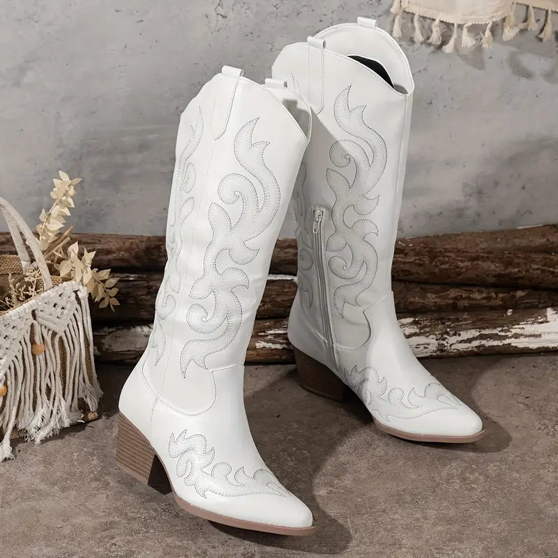 Damen Cowboy Stiefel Bequem Leder