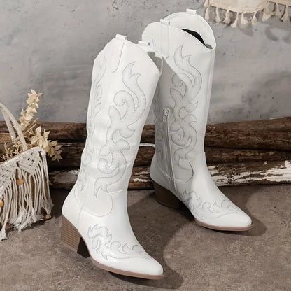 Damen Cowboy Stiefel Bequem Leder