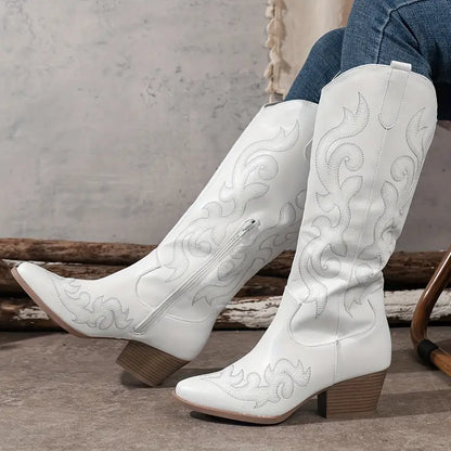 Damen Cowboy Stiefel Bequem Leder Braun - Norvielle