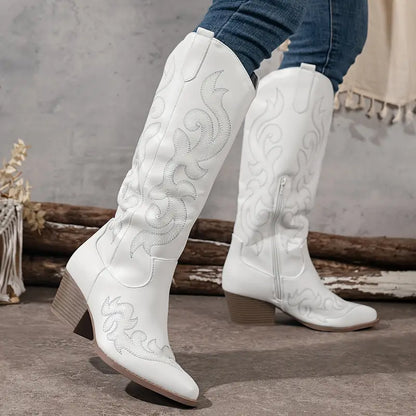 Damen Cowboy Stiefel Bequem Leder