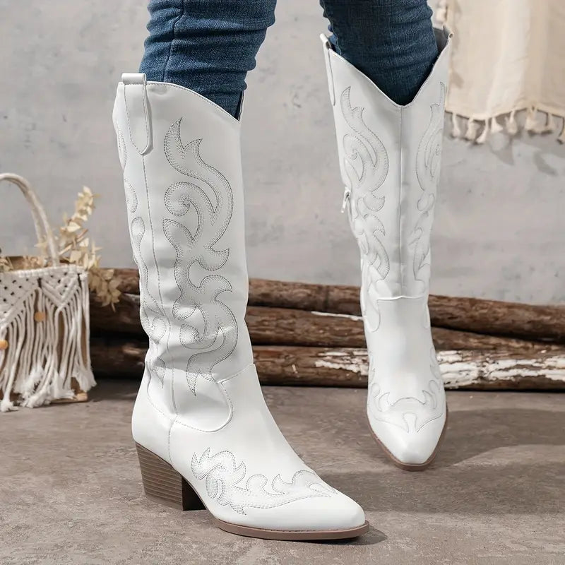 Damen Cowboy Stiefel Bequem Leder