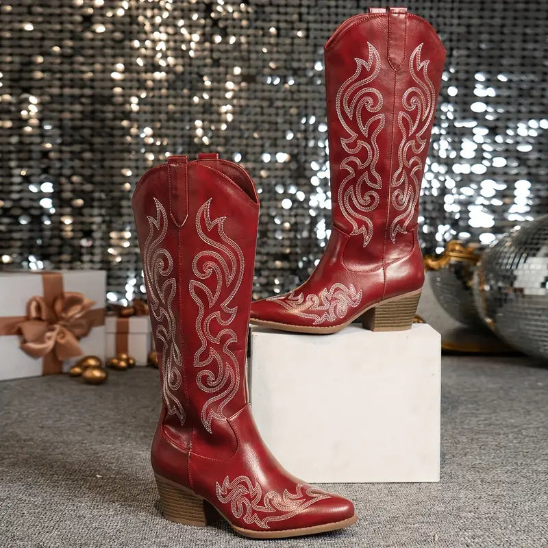 Damen Cowboy Stiefel Bequem Leder