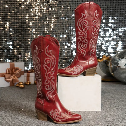 Damen Cowboy Stiefel Bequem Leder