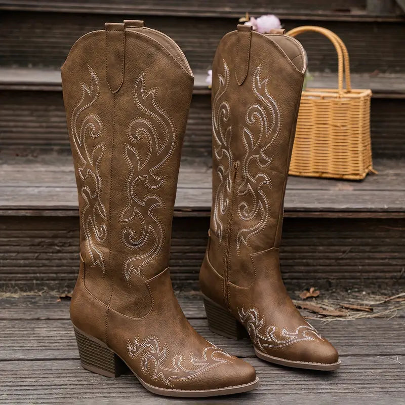 Damen Cowboy Stiefel Bequem Leder