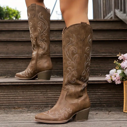 Damen Cowboy Stiefel Bequem Leder