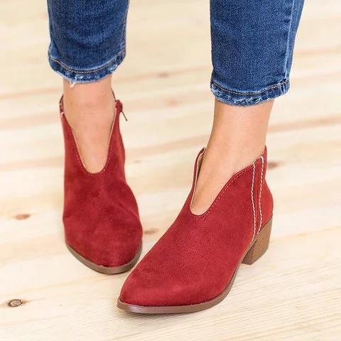 Damen Stiefeletten V-Ausschnitt Schwarz - Norvielle