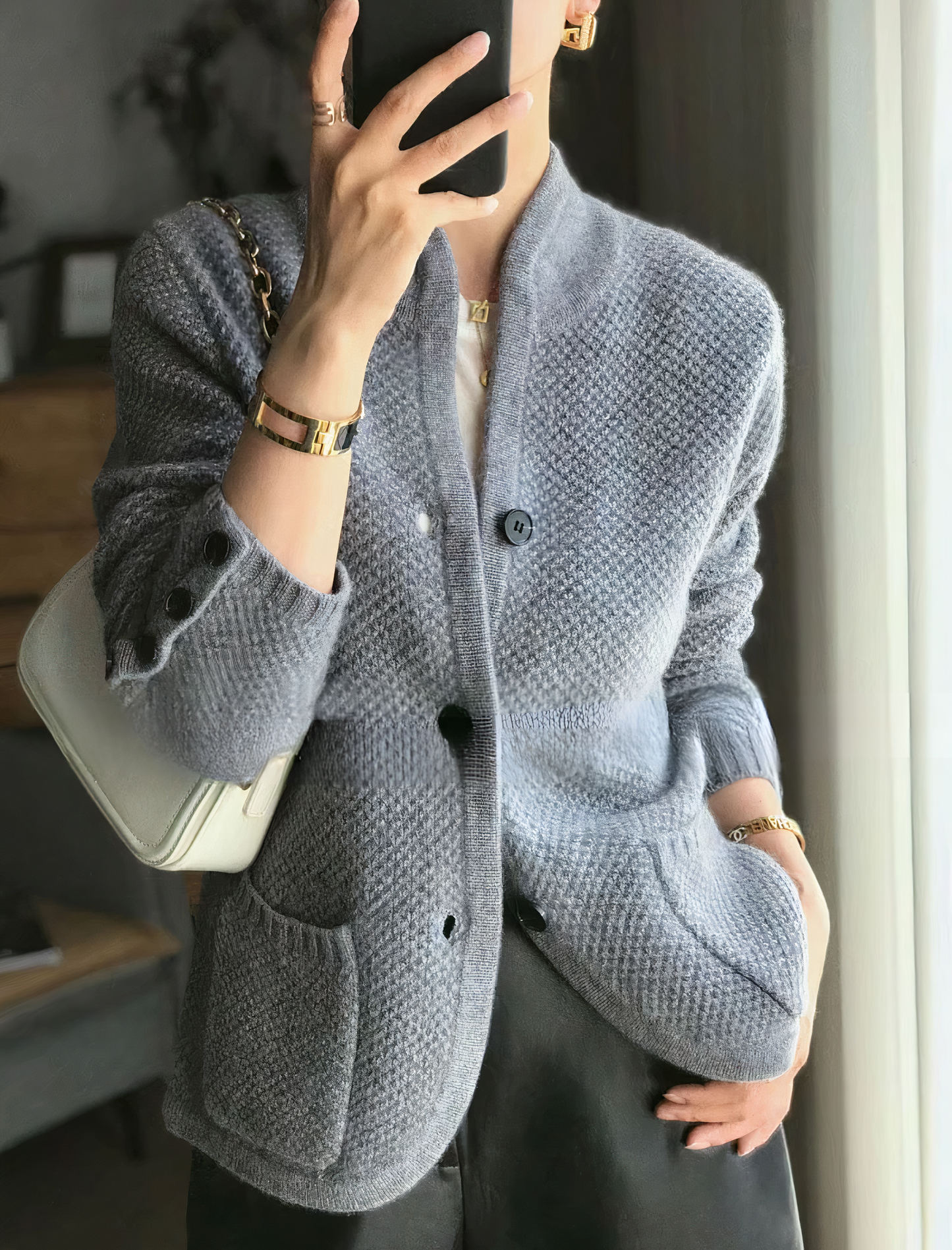 Damen Strickjacke Mit Knöpfen Bequem