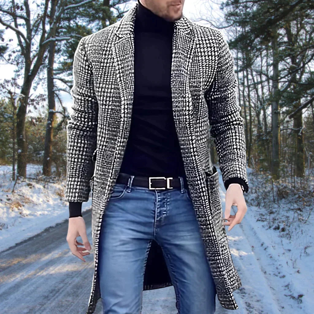 Herren Karierter Mantel Mittellang Polyester Schwarz - Norvielle