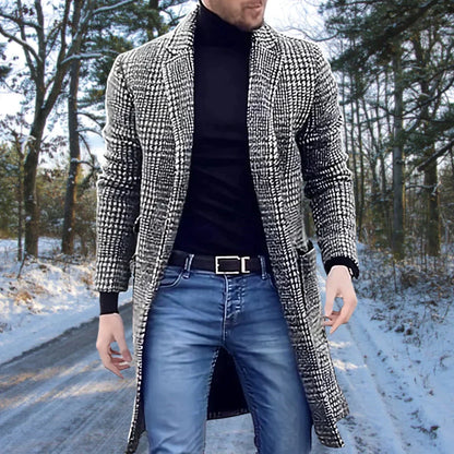 Herren Karierter Mantel Mittellang Polyester Schwarz - Norvielle