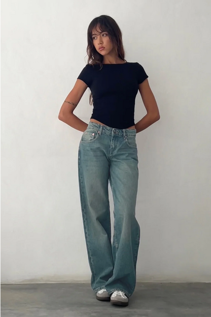 Damen Baggy Jeans Stretch Lang