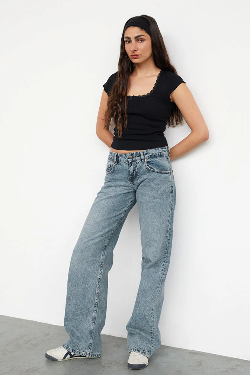 Damen Jeans Niedrige Taille Geraide Bein