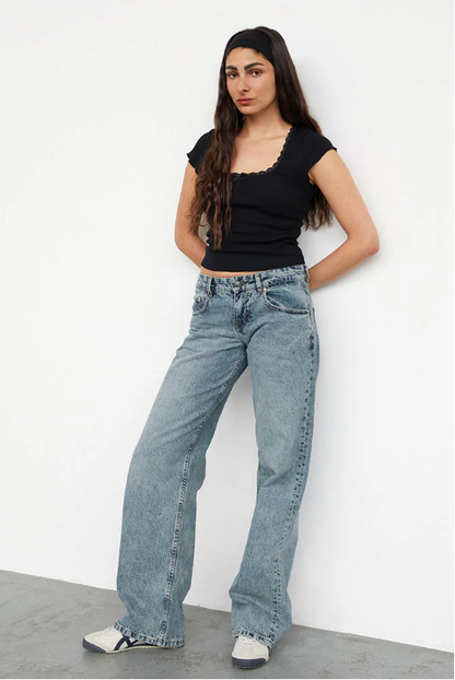 Damen Jeans Niedrige Taille Geraide Bein