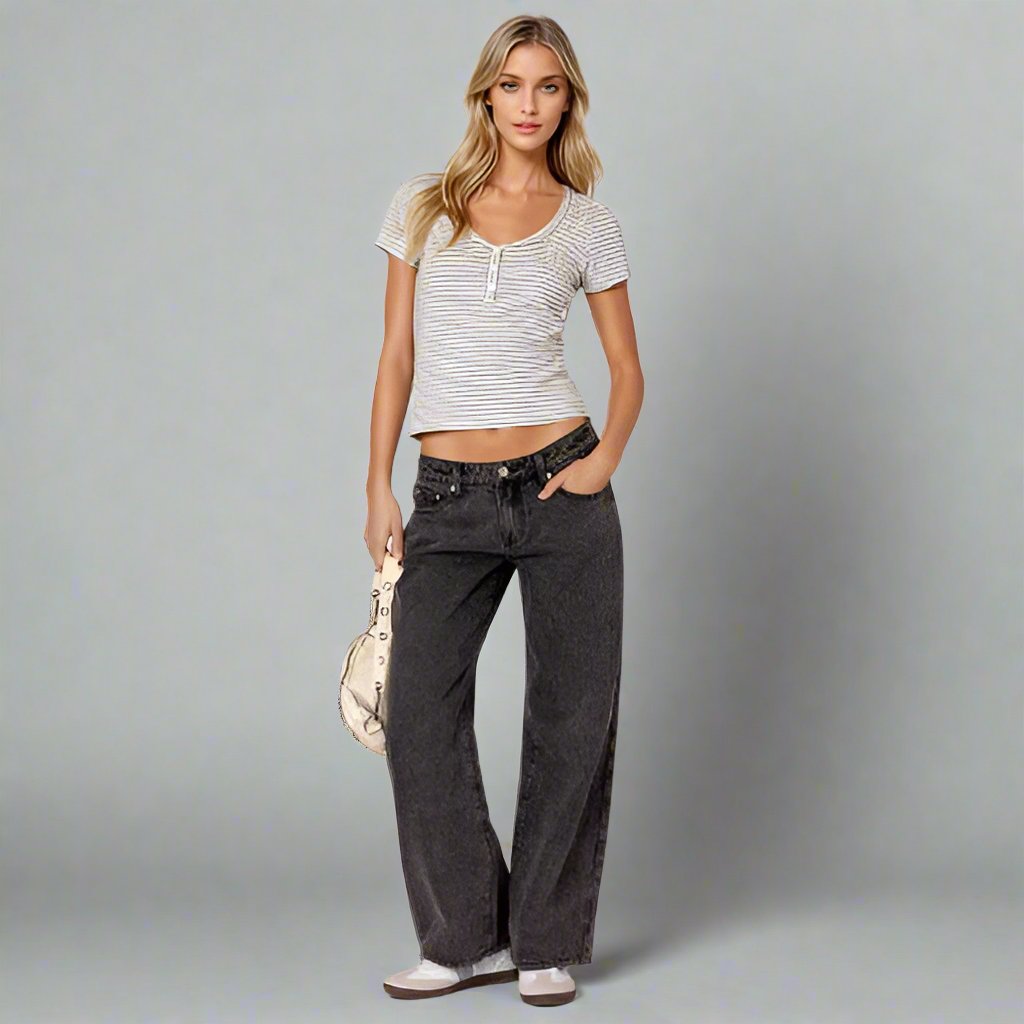 Damen Jeans Niedrige Taille Geraide Bein