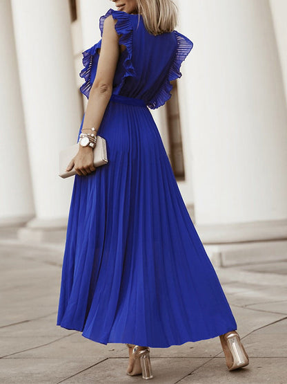 Schwangerschaftsmaxikleid mit Rüschen und Gürtel Elegant Plissiert