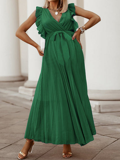 Schwangerschaftsmaxikleid mit Rüschen und Gürtel Elegant Plissiert