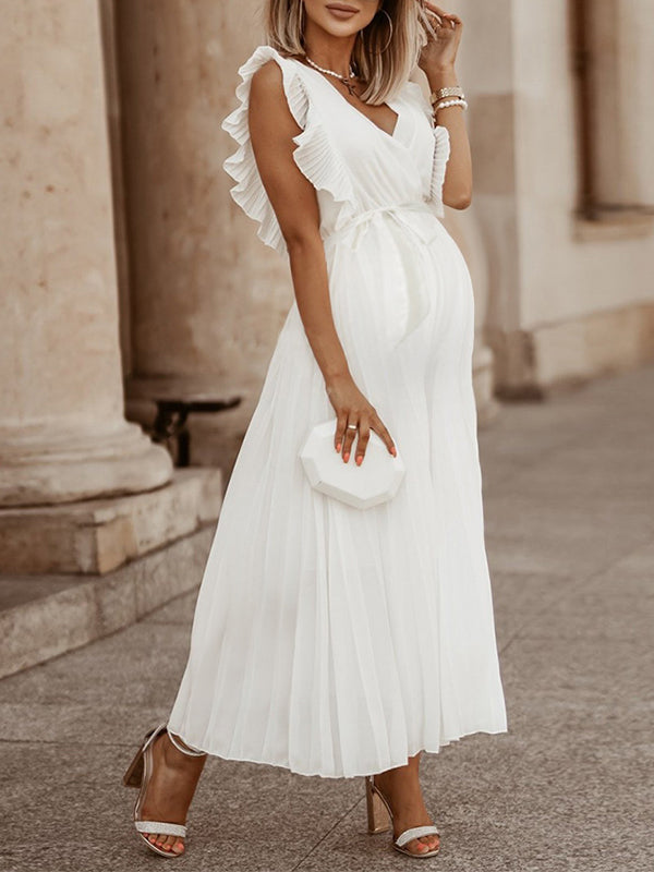 Schwangerschaftsmaxikleid mit Rüschen und Gürtel Elegant Plissiert
