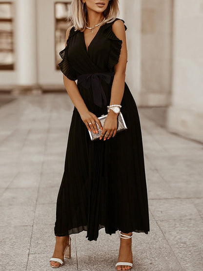 Schwangerschaftsmaxikleid mit Rüschen und Gürtel Elegant Plissiert