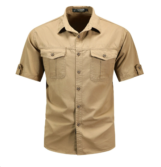 Herren Utility-Taschenhemd Baumwolle Beige