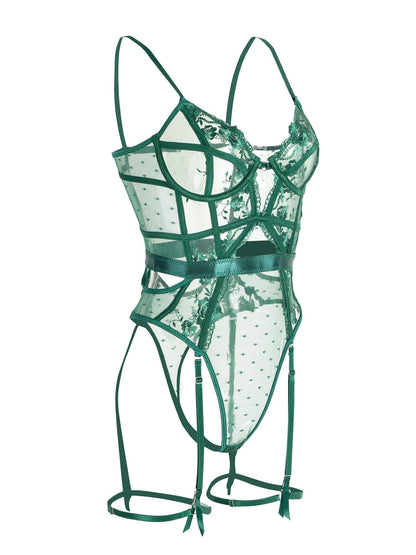 Damen Dessous Set Spitze Stickerei Strumpfhalter