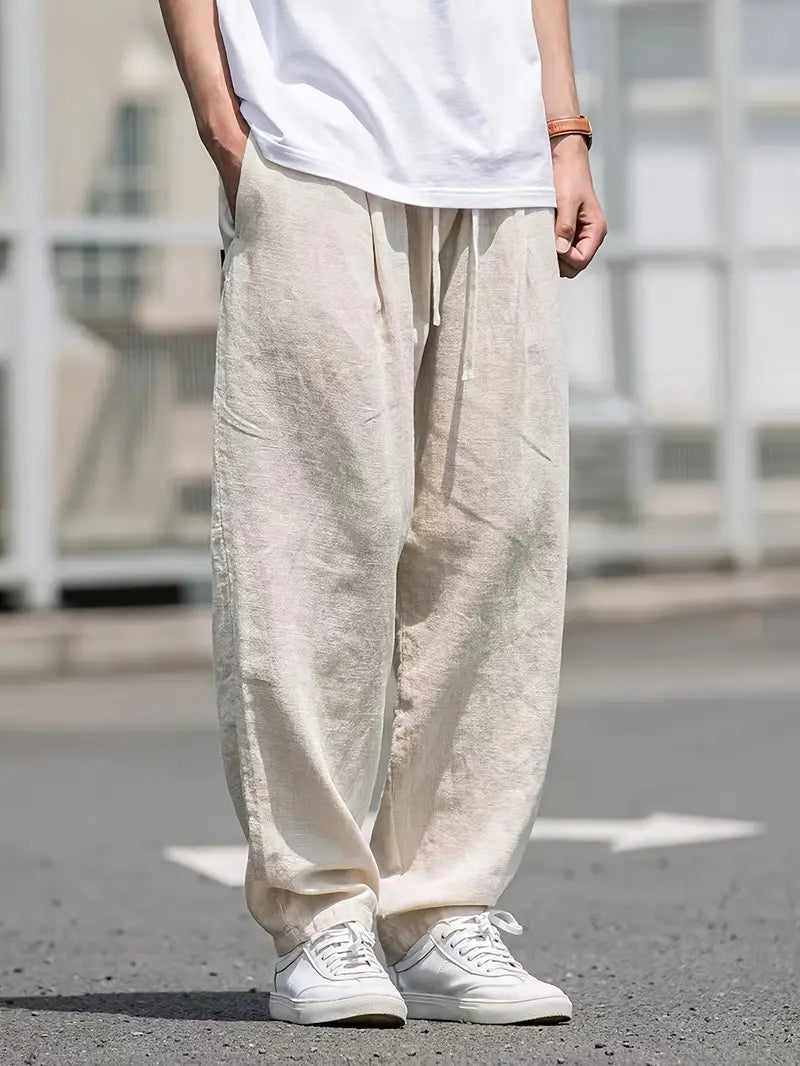 Herren Leinenhose Baggy Sommer Beige Lässig - Norvielle
