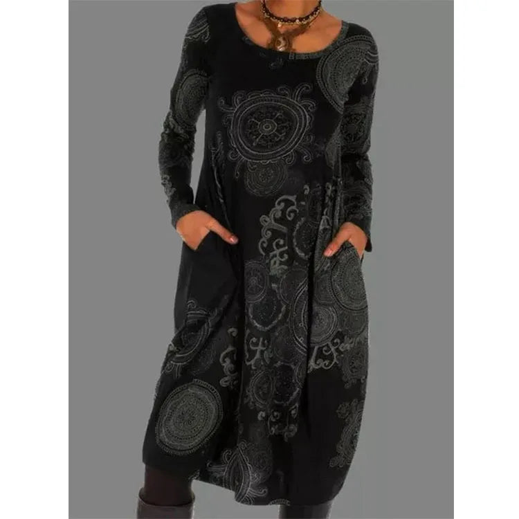 Damen Winterkleid Midi Elegantes Wollkleid Schwarz - Norvielle