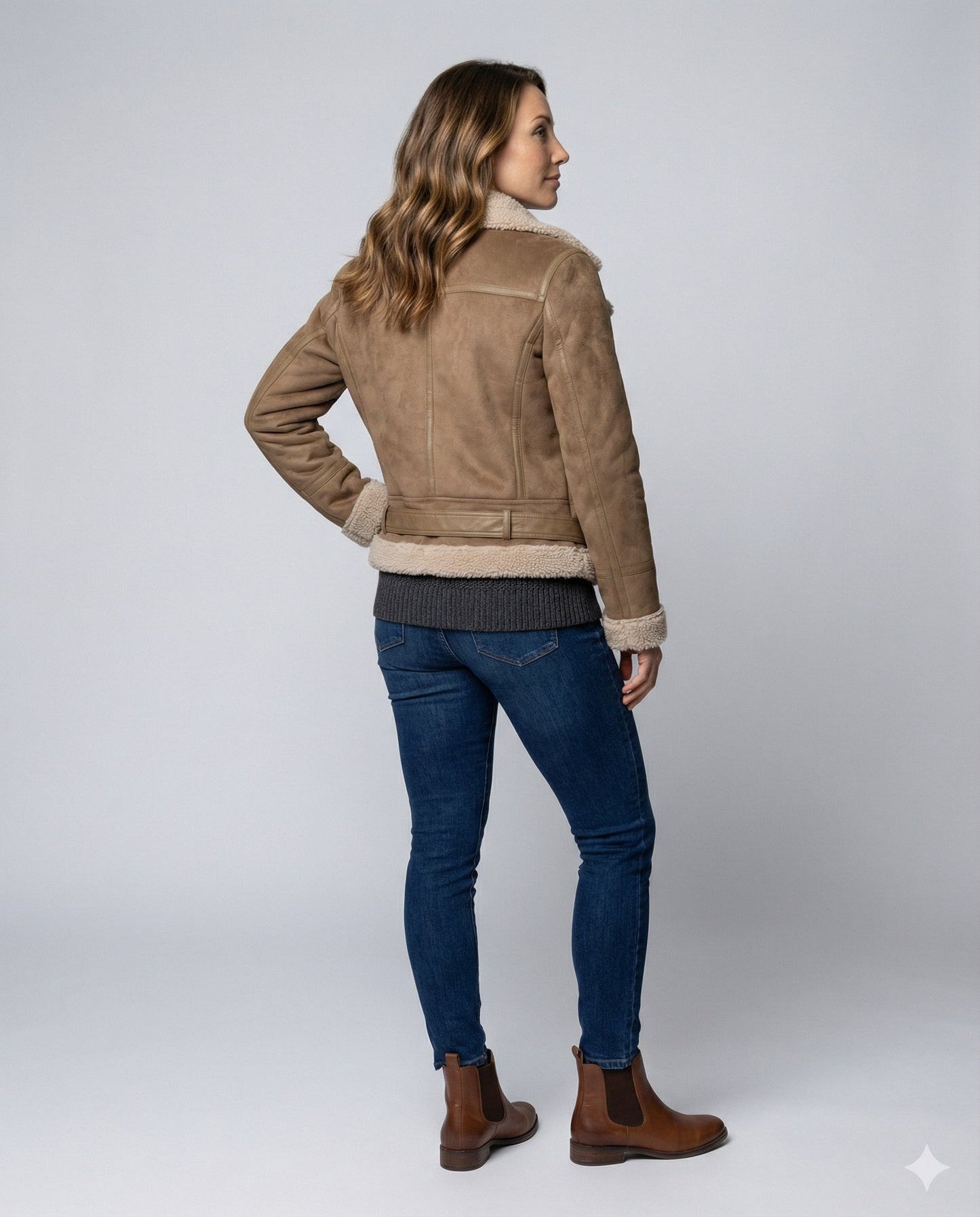 Damen Wildlederjacke Sherpa-Futter