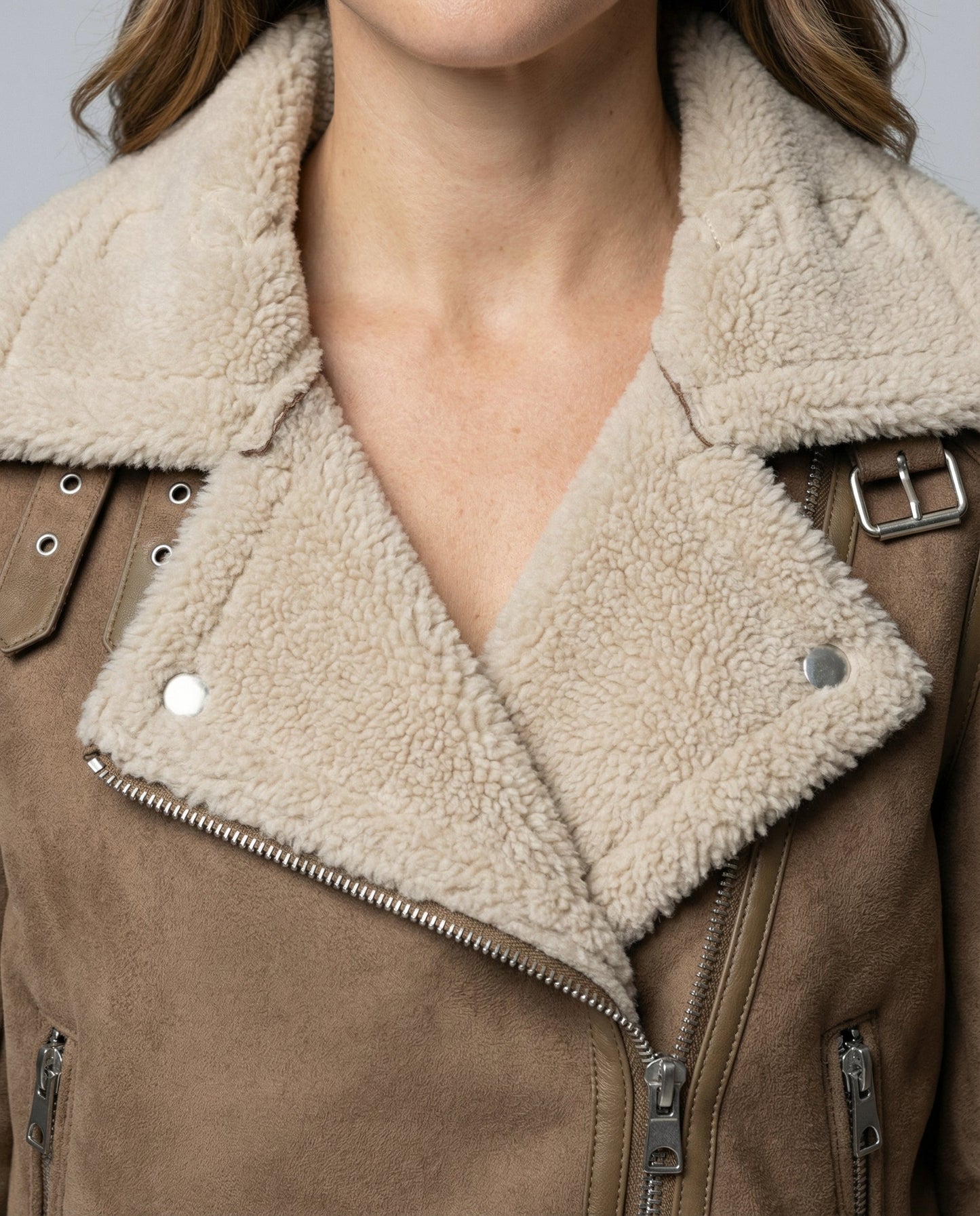Damen Wildlederjacke Sherpa-Futter