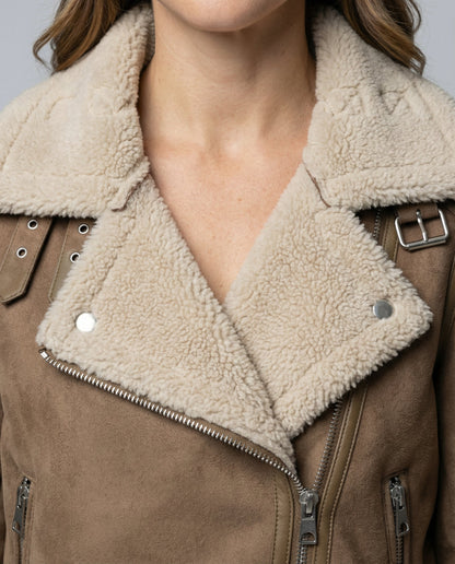 Damen Wildlederjacke Sherpa-Futter