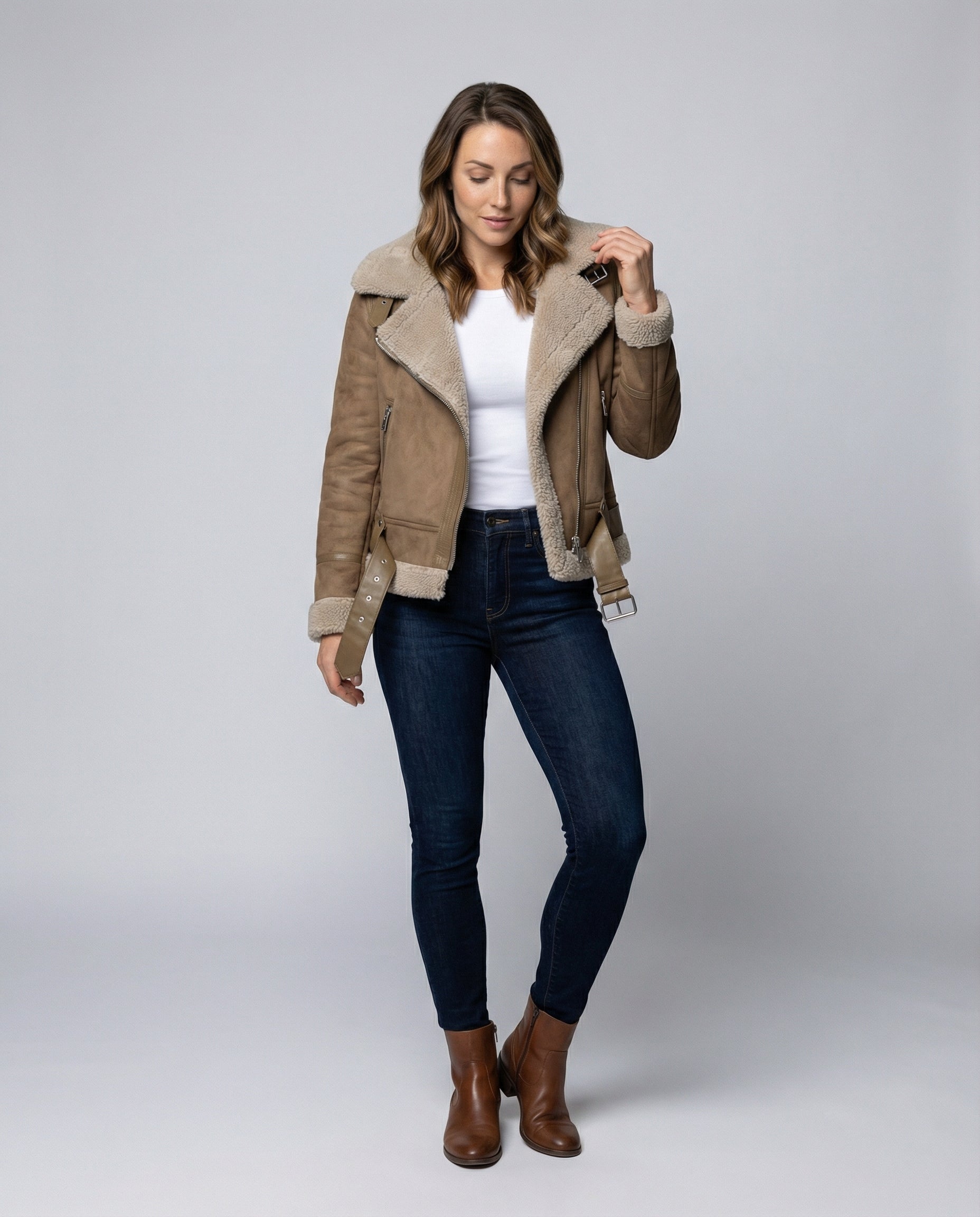 Damen Wildlederjacke Sherpa-Futter - Norvielle