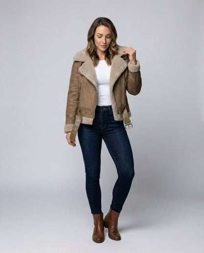 Damen Wildlederjacke Sherpa-Futter - Norvielle