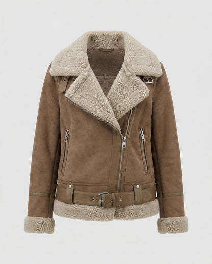 Damen Wildlederjacke Sherpa-Futter