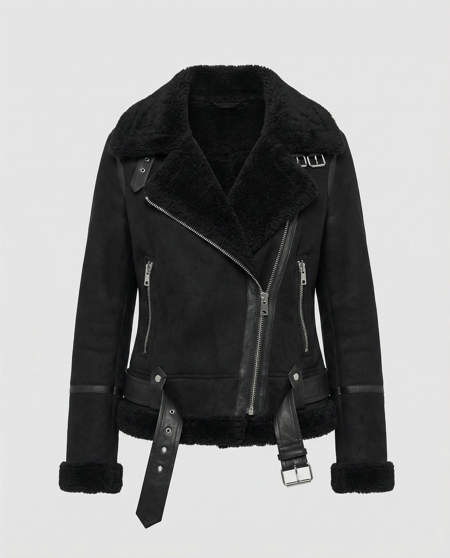 Damen Wildlederjacke Sherpa-Futter