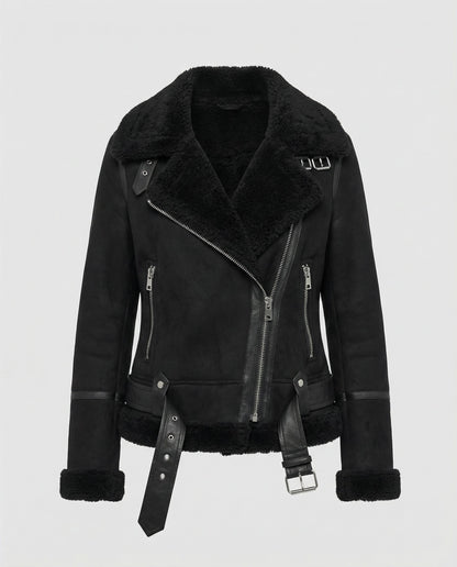 Damen Wildlederjacke Sherpa-Futter