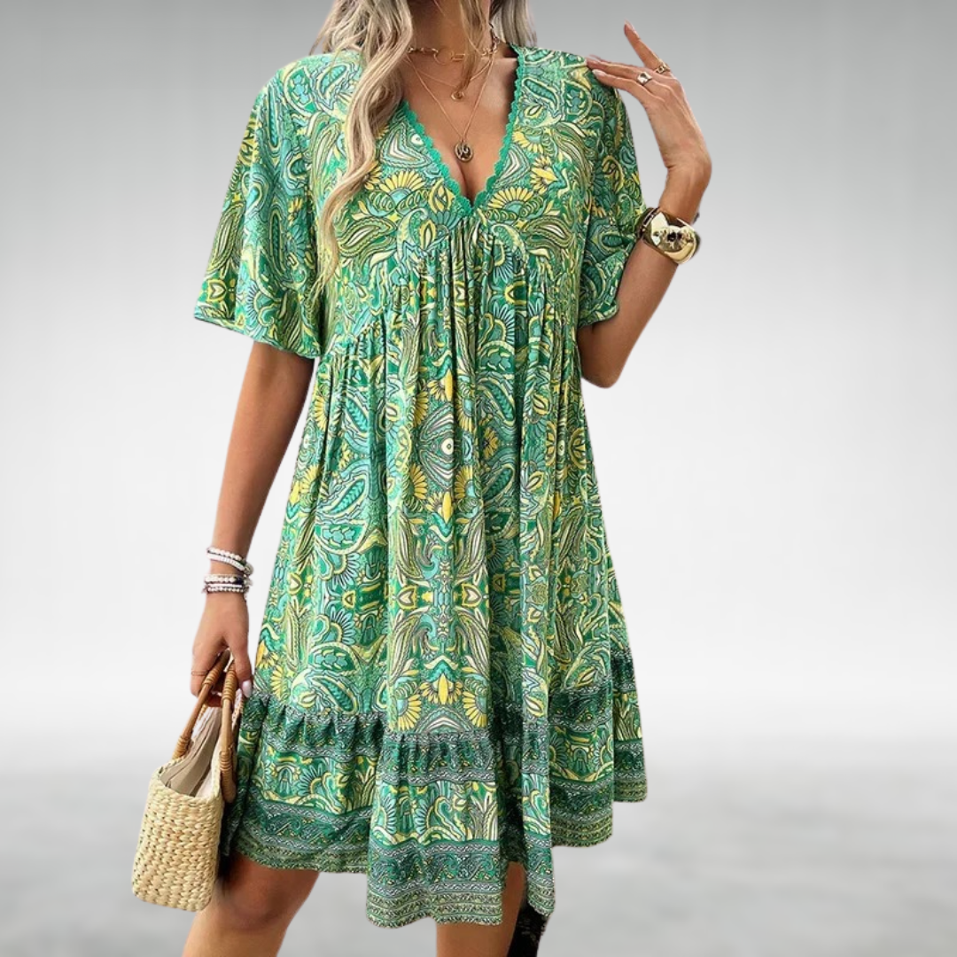 Damen Boho-Kleid V-Ausschnitt Ethno-Muster - Norvielle
