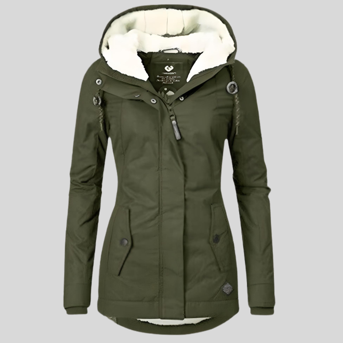Damen Winterjacke Mit Kapuze Warm Isoliert Schwarz - Norvielle
