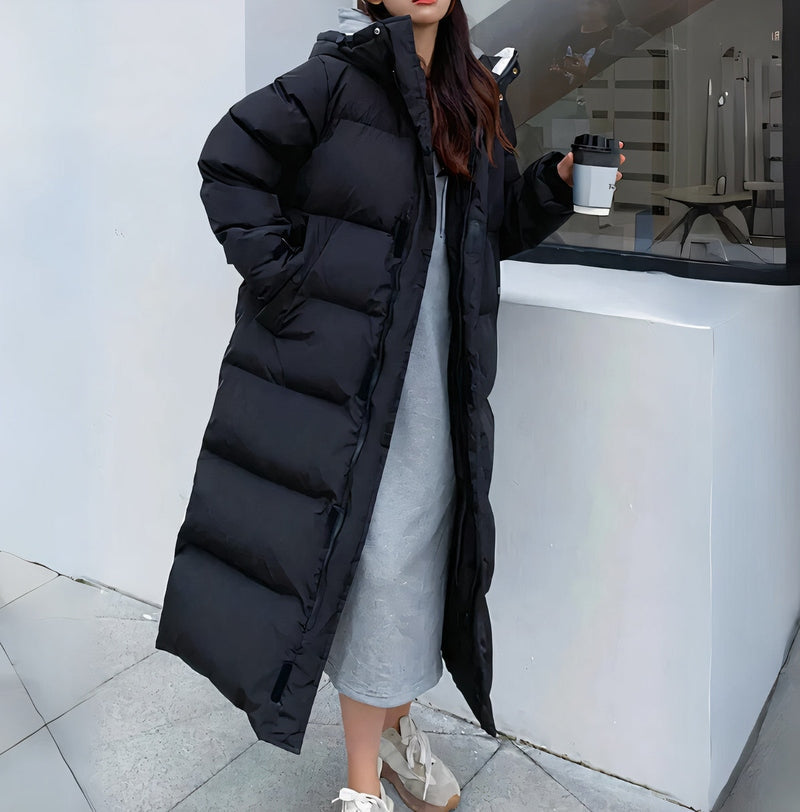 Damen Lange Winterjacke Akazie Winddicht Schwarz - Norvielle