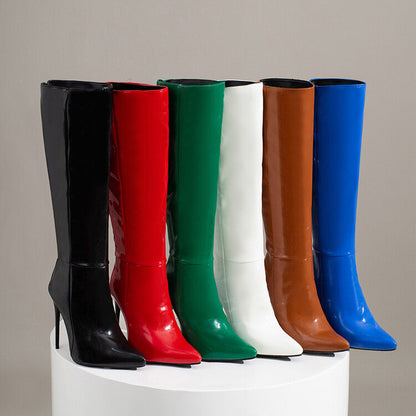 Damen Kniehohe Stiefel Spitz Absatz Reissverschluss
