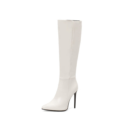 Damen Kniehohe Stiefel Spitz Absatz Reissverschluss - Norvielle